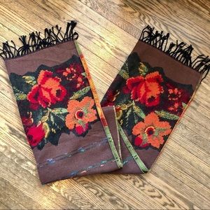 Woven Floral Pattern Scarf/Shawl Brown Orange Red Green Yellow​​